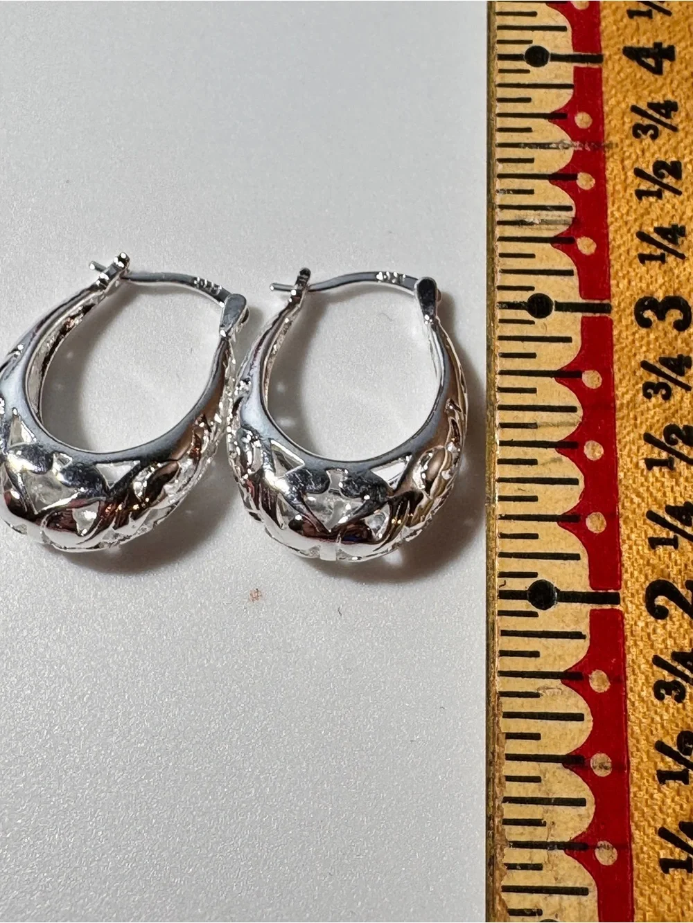 Polished Sterling Silver Textured Hoop Earrings